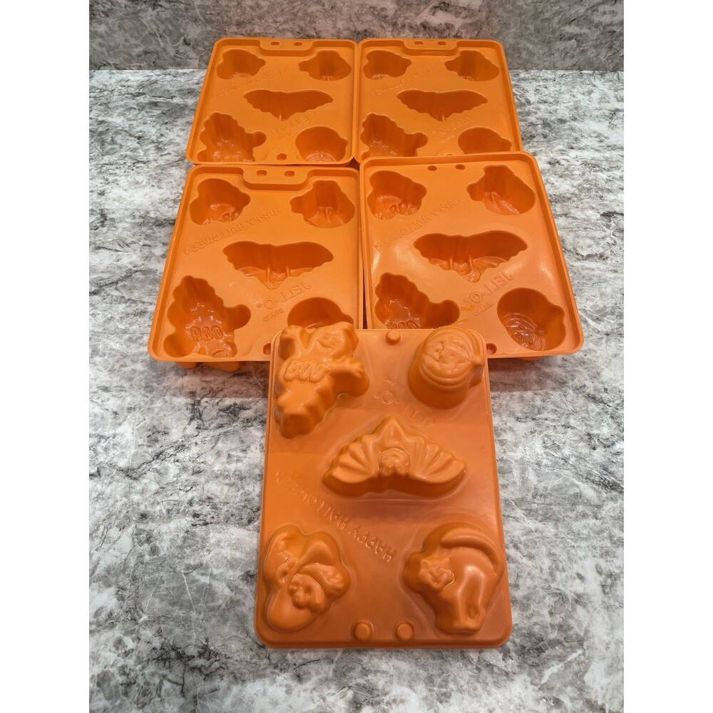 JELLO JIGGLERS LOT of 5 HALLOWEEN JIGGLER MOLDS BAT CAT GHOST WITCH & PUMPKIN